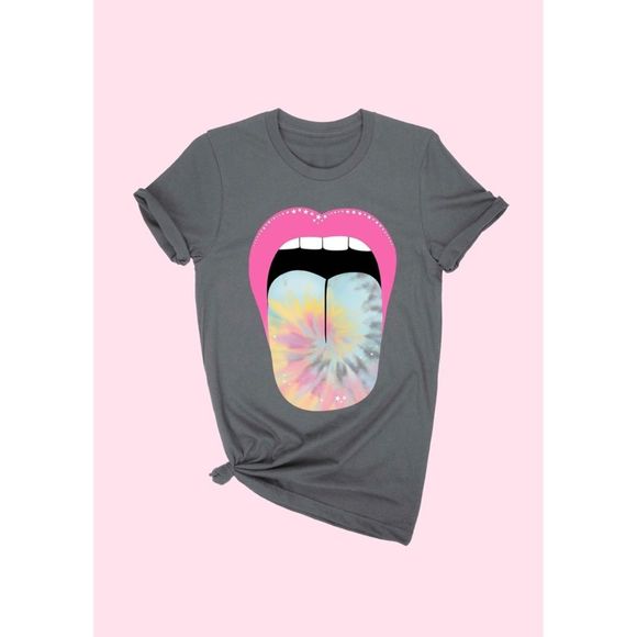 Charcoal tie dye graphic lips tee - Picture 1 of 6